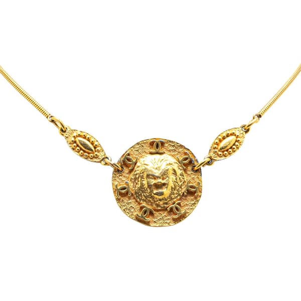 Pre-owned Chanel Gold Plated Sun Lion Necklace Gold