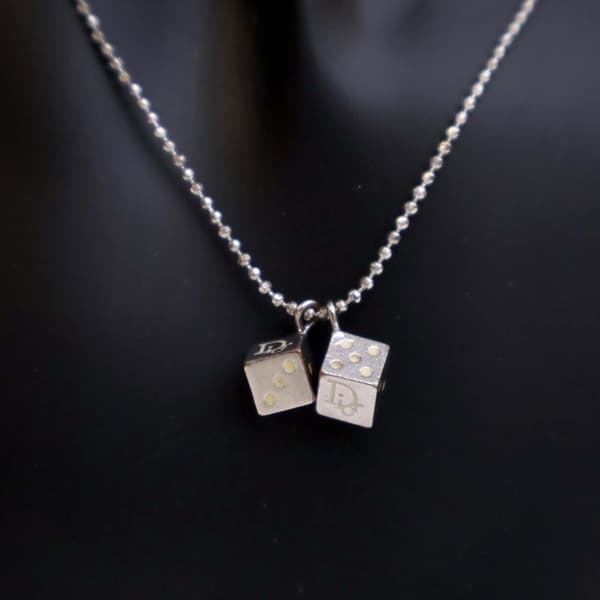 Pre-owned Dior Palladium Plated Enamel Dice Logo Pendant Necklace Silver