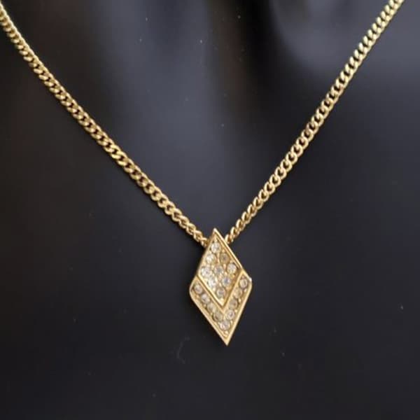 Pre-owned Dior Gold Plated Crystal Pendant Necklace Gold