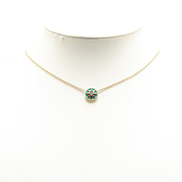 Pre-owned Dior 18K Yellow Gold Diamond and Turquoise Rose des Vents Necklace Gold