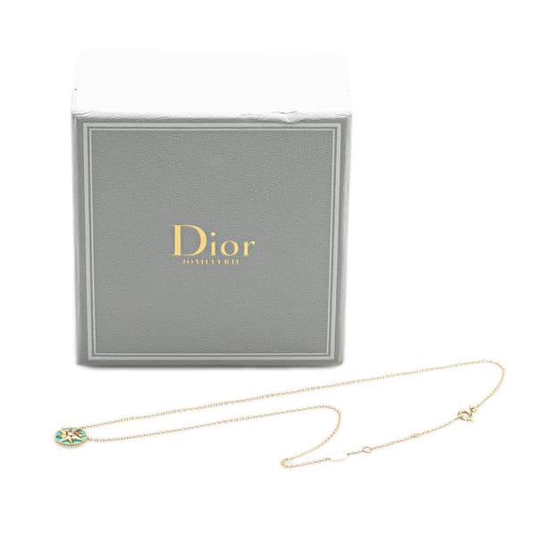 Pre-owned Dior 18K Yellow Gold Diamond and Turquoise Rose des Vents Necklace Gold