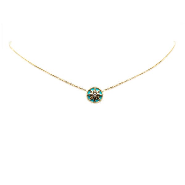 Pre-owned Dior 18K Yellow Gold Diamond and Turquoise Rose des Vents Necklace Gold