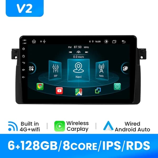 Carplay-autoradio, langaton, monimedia, V1 (4G 32G) OBD CAM