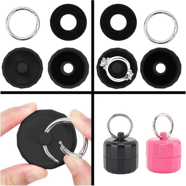 Travel Ring Organizer Box, kompakt plast Mångsidig sport smyckeshållare Nyckelring Slitstark Bekväm med skyddssvamp (svart)