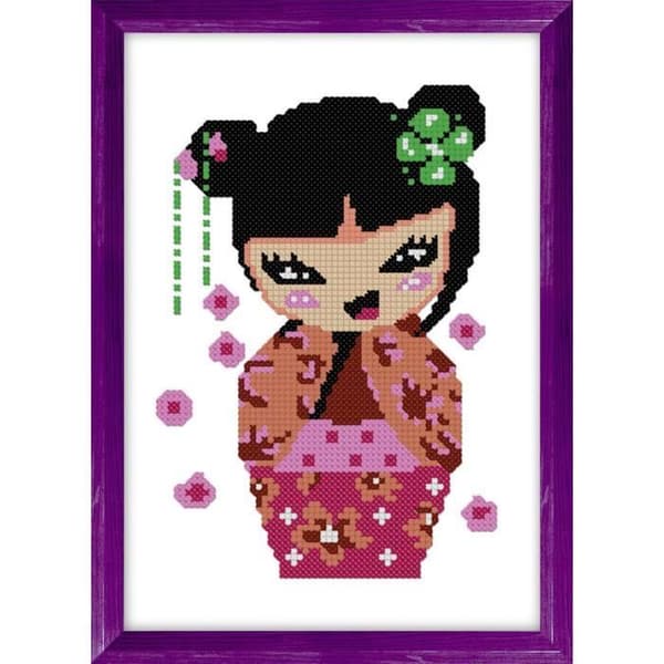 Broderikit - LUC - Kokeshi - 20 x 15 cm - Tillverkat i Frankrike - Komplett kit