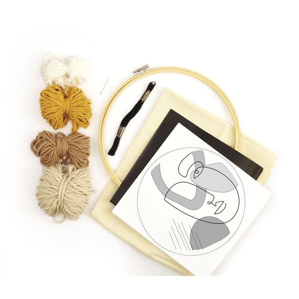 Kit DIY Punch Needle - Broderie Linje Konst - Vit - Ø 25 cm