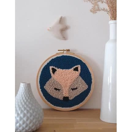 Punch Needle broderikit - Flerfärgad - Räv - 23 x 26 cm - Nål ingår - 4 ullfärger