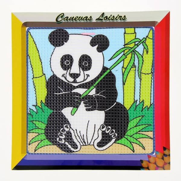 Canevas Barn - Distrifil - Panda - 15 cm x 15 cm - Garn - Stora hål