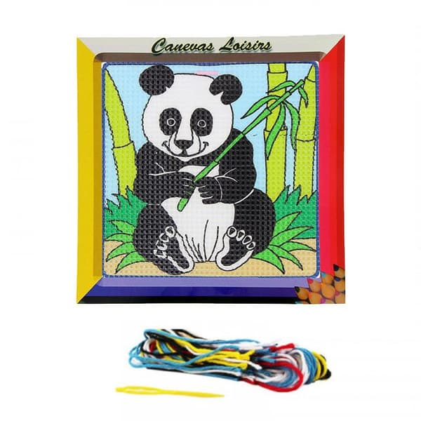 Canevas Barn - Distrifil - Panda - 15 cm x 15 cm - Garn - Stora hål