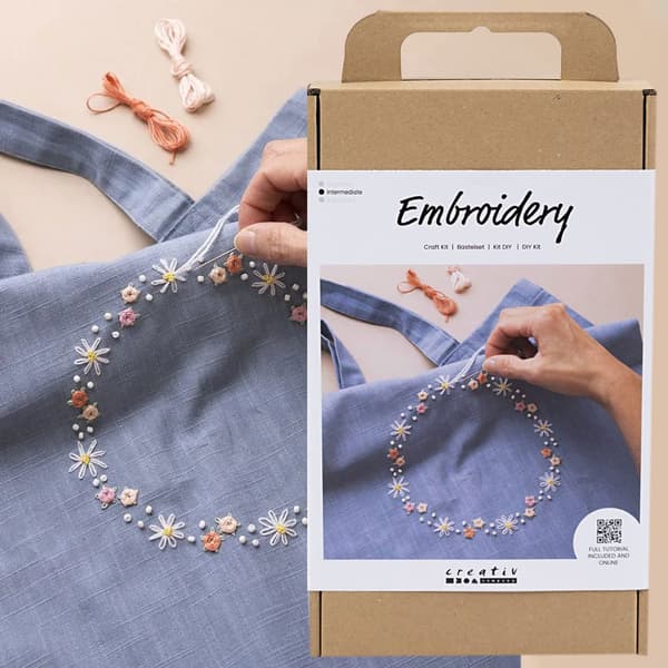 DIY Pysselkit för broderi - Duvblå Tote Bag