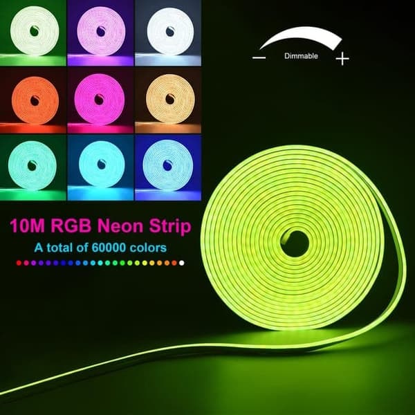 Moorle RGB Neon LED String Lights, Fleksibelt LED Neonlys til indendørs og udendørs, App/fjernbetjening, Flere tilstande, IP65 vandafvisende