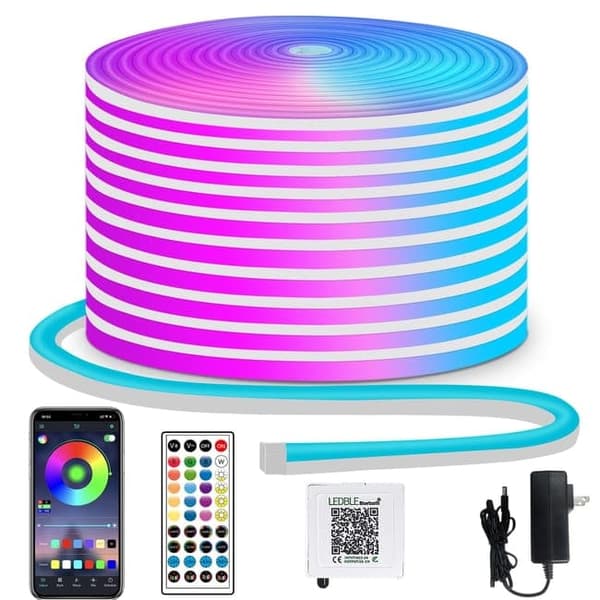 Moorle RGB Neon LED String Lights, Fleksibelt LED Neonlys til indendørs og udendørs, App/fjernbetjening, Flere tilstande, IP65 vandafvisende