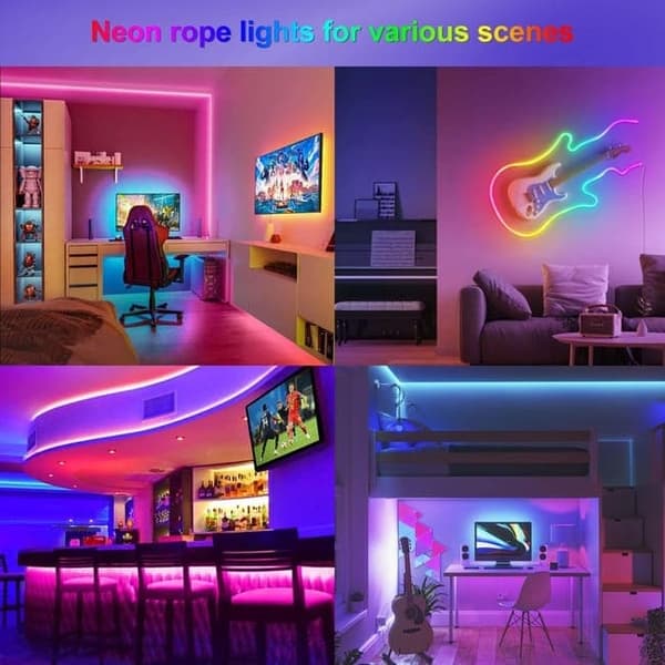 RGB Neon LED-valosarja – Joustava IP65 vedenkestävä LED-neonlamppu sisä- ja ulkokäyttöön, sovelluksella ja kaukosäätimellä, useita valotiloja