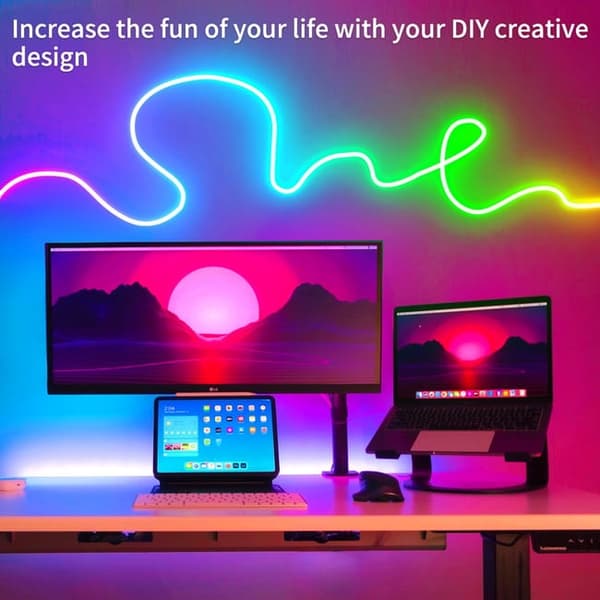 RGB Neon LED-valosarja – Joustava IP65 vedenkestävä LED-neonlamppu sisä- ja ulkokäyttöön, sovelluksella ja kaukosäätimellä, useita valotiloja