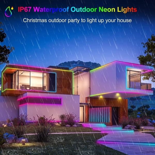 RGB Neon LED-valosarja – Joustava IP65 vedenkestävä LED-neonlamppu sisä- ja ulkokäyttöön, sovelluksella ja kaukosäätimellä, useita valotiloja