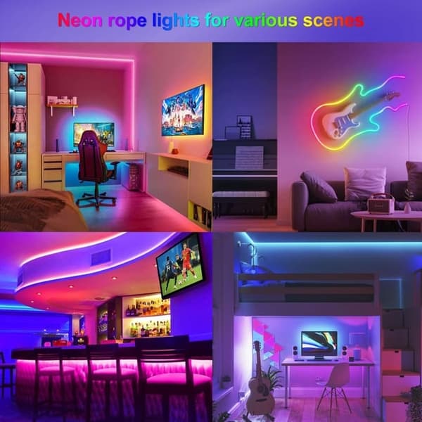RGB Neon LED-valosarja – Joustava IP65 vedenkestävä LED-neonlamppu sisä- ja ulkokäyttöön, sovelluksella ja kaukosäätimellä, useita valotiloja