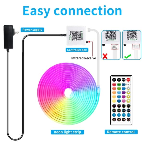 RGB Neon LED-valosarja – Joustava IP65 vedenkestävä LED-neonlamppu sisä- ja ulkokäyttöön, sovelluksella ja kaukosäätimellä, useita valotiloja