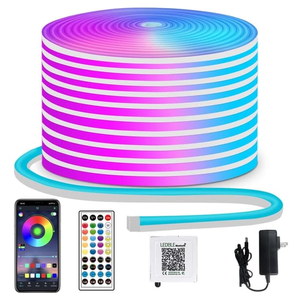 RGB Neon LED-valosarja – Joustava IP65 vedenkestävä LED-neonlamppu sisä- ja ulkokäyttöön, sovelluksella ja kaukosäätimellä, useita valotiloja