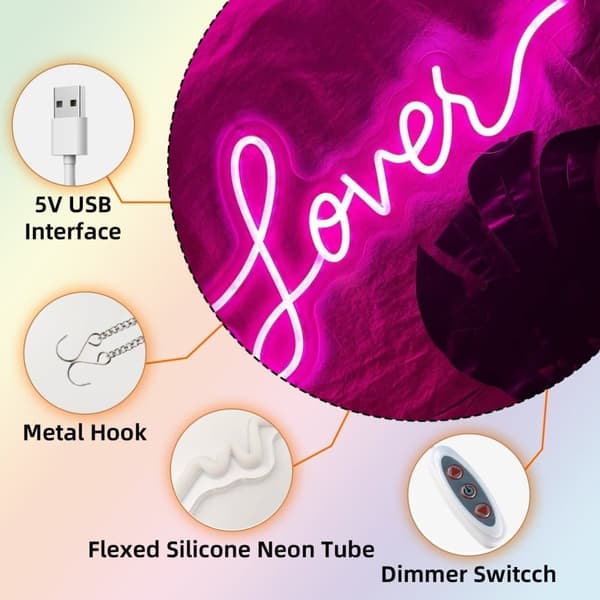 "Lover" LED Neonskilt - Dæmpbar USB Væglampe til Bryllupper og Soveværelser | Bryllups- og jubilæumsgave