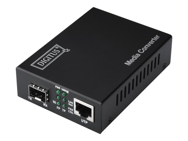 DIGITUS DN-82130 - Fibermedieomformer - 1GbE - 10Base-T, 100Base-TX, 1000Base-T - RJ-45 / SFP (mini-GBIC) - opp til 80 km