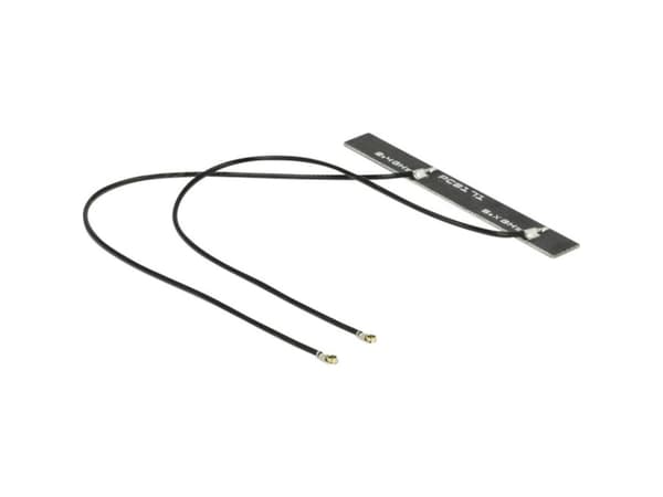 Delock WLAN Twin Antenna 2 x MHF IV 802.11 ac/a/h/b/g/n 5 dBi 150 mm PCB internal self adhesive - Antenne - Wi-Fi - 5 dBi - svart