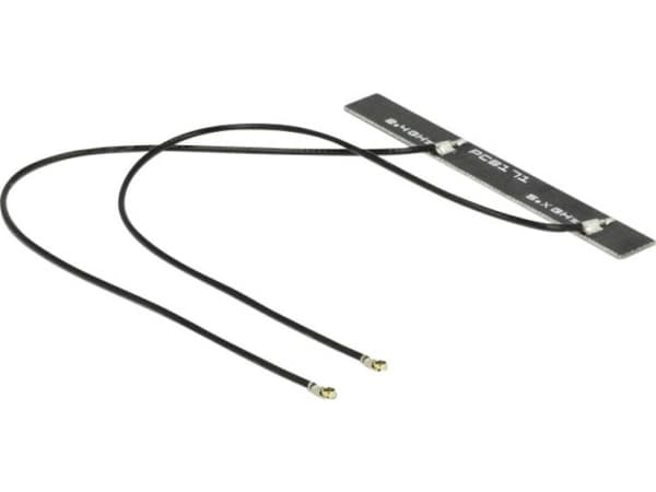 Delock WLAN Twin Antenna 2 x MHF IV 802.11 ac/a/h/b/g/n 5 dBi 150 mm PCB internal self adhesive - Antenne - Wi-Fi - 5 dBi - svart