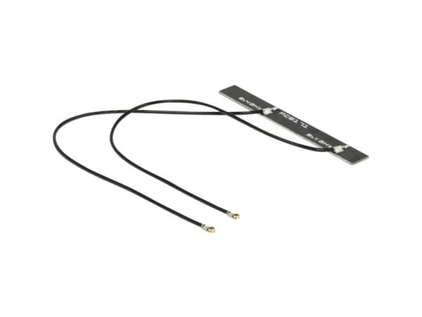 Delock WLAN Twin Antenna 2 x MHF IV 802.11 ac/a/h/b/g/n 5 dBi 150 mm PCB internal self adhesive - Antenne - Wi-Fi - 5 dBi - svart