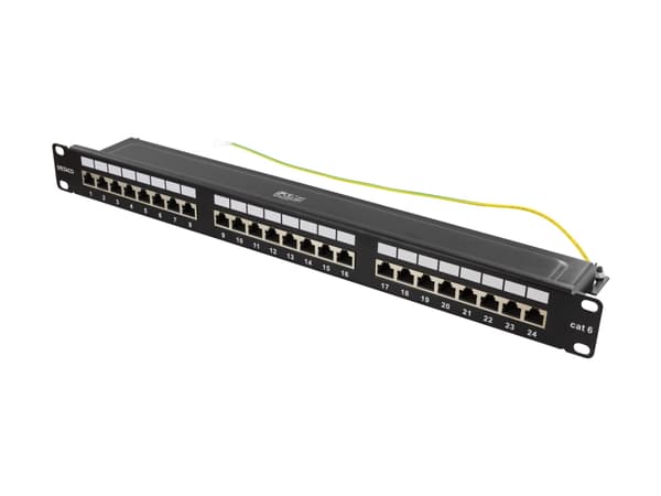 DELTACO STP patch panel, 24xRJ45, Cat6, 1U, 19", metal, black