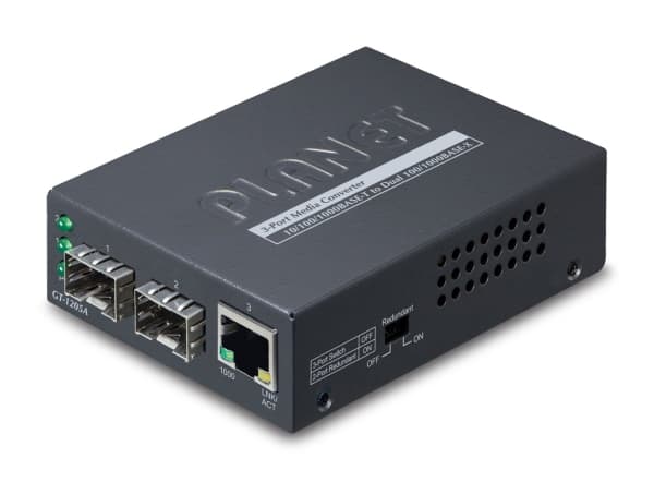 PLANET GT-1205A - Fibermedieomformer - GigE - 10Base-T, 100Base-TX, 1000Base-T - 3 portar - RJ-45 / SFP (mini-GBIC)