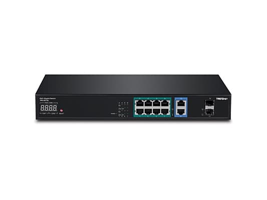 TRENDnet TPE 3012L NVR PoE+ Switch - Switch - 8 x 10/100/1000 (PoE+) + 2 x 10/100/1000 (upplänk) + 2 x delad Gigabit SFP - rackmonterbar - PoE+ (120