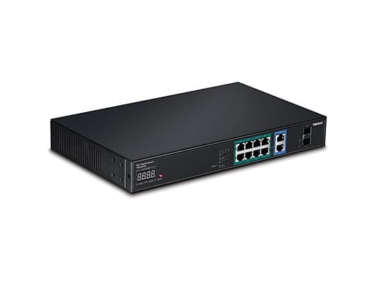 TRENDnet TPE 3012L NVR PoE+ Switch - Switch - 8 x 10/100/1000 (PoE+) + 2 x 10/100/1000 (upplänk) + 2 x delad Gigabit SFP - rackmonterbar - PoE+ (120