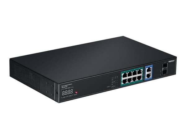 TRENDnet TPE 3012L NVR PoE+ Switch - Switch - 8 x 10/100/1000 (PoE+) + 2 x 10/100/1000 (opplink) + 2 x delt Gigabit SFP - rackmonterbar - PoE+ (120 W
