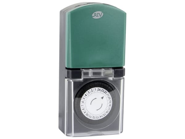 REV 0025710603, Päivittäinen ajastin, Musta, Vihreä, Rotaatio, 1 päivää, IP44, 230 V