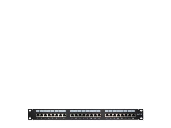 Inter-Tech 19'''' Cat.5e STP 24, RJ-45, Cat5e, Musta, Metalli, Telinekiinnitys, 482 mm