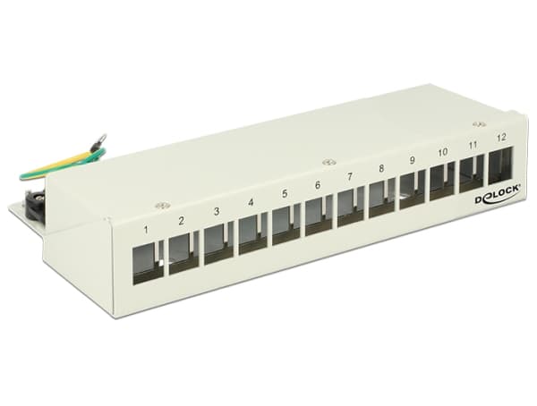 Delock Keystone Desktop Patch Panel - Liitäntäpaneeli - vaaleanharmaa, RAL 7035 - 12 porttia