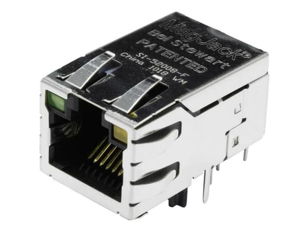 BEL Stewart Connectors SI-52008-F MagJack 10 / 100Base-TX PoE transformer 4 med lysdioder SI-52008-F Tilslutning, indbygning vandret PoE Poler: 8P8C