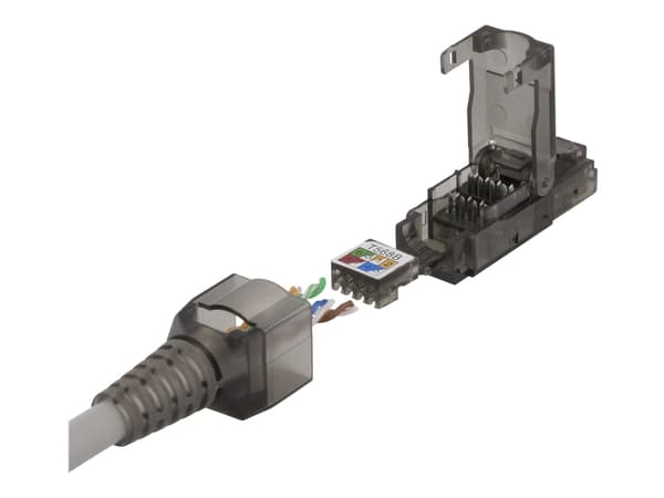 DELTACO - Verkkoliitin - RJ-45 (uros) - suojaamaton - CAT 6a - harmaa