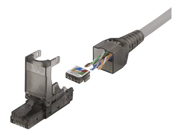 DELTACO - Verkkoliitin - RJ-45 (uros) - suojaamaton - CAT 6a - harmaa