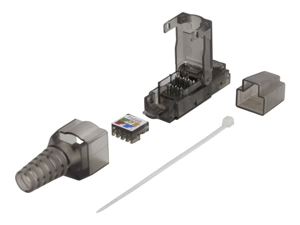 DELTACO - Verkkoliitin - RJ-45 (uros) - suojaamaton - CAT 6a - harmaa