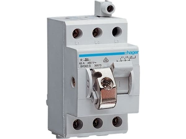 Hager SH363S, 3P, Blå, Grå, 400 V, 50 - 60 Hz, 63 A, 43,8 mm