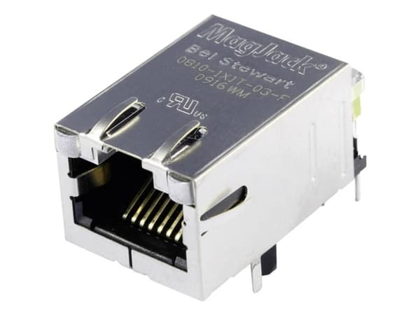 BEL Stewart Connectors Bel Fuse MagJack 10 / 100Base-TX transformator 5 med lysdioder 08B0-1X1T-03-F Anslutning, infälld horisontell 10 Base-TX Antal