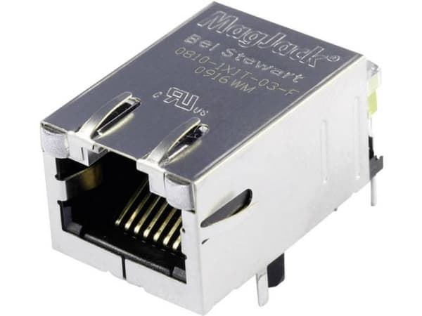 BEL Stewart Connectors MagJack 10 / 100Base-TX transformer 5 med lysdioder 08B0-1X1T-03-F Tilslutning, indbygning vandret 10 Base-TX Poler: 8P8C Forn