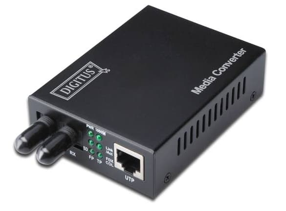 DIGITUS Professional DN-82010-1 - Fibermediekonverterare - 100Mb LAN - 10Base-T, 100Base-FX, 100Base-TX - RJ-45 / ST-läge (multi-mode) - upp till 2 k