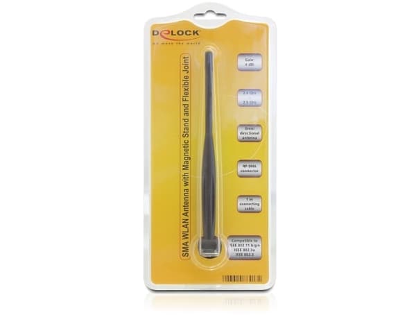 Delock SMA WLAN Antenna with Magnetic Stand and Flexible Joint 4 dBi - Antenne - Wi-Fi - 4 dBi - rundtstrålende