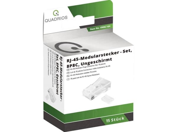 Quadrios RJ-stikforbindelse 1906C164 Stik, lige Pol-tal (RJ) 8P8C 15 stk