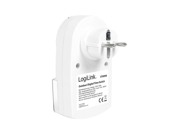 LogiLink ET0008, Päivä-/viikkoajastin, Valkoinen, Digitaalinen, LED, Painikkeet, IP44