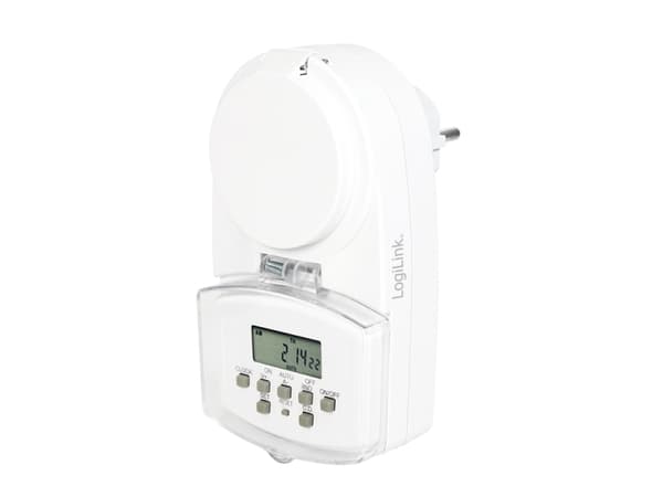 LogiLink ET0008, Päivä-/viikkoajastin, Valkoinen, Digitaalinen, LED, Painikkeet, IP44