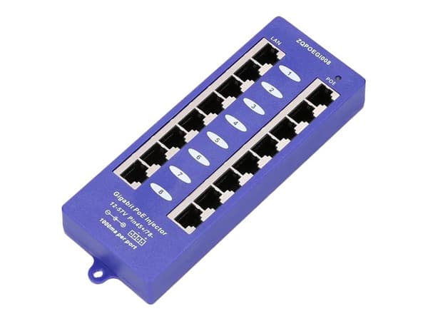Extralink POE INJECTOR 8 PORT GIGABIT MODE B - 1 Gbps - 8-Port, Nopea Ethernet, Gigabitti Ethernet, 10,100,1000 Mbit/s, 1000/10000, 48 V, 200 mm, 270