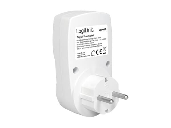 LogiLink ET0007, Daglig timer/veckotimer, Vit, Digital, LCD, Knappar, CE