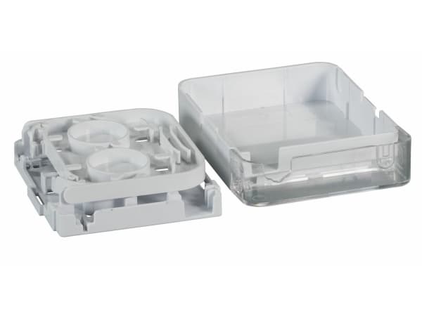 FTTH innendørs koblingsboks for 2 fibre, 1 kobling, pluggbeskyttelsesenhet (FTTH-BOX-IN-3)